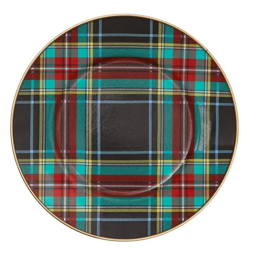 NEW Mackenzie Childs Tartan Black Salad|Dessert Plate Set of 4